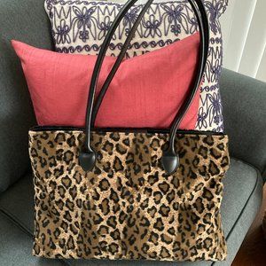 Bechamel Plush Leopard Large Tote Handbag